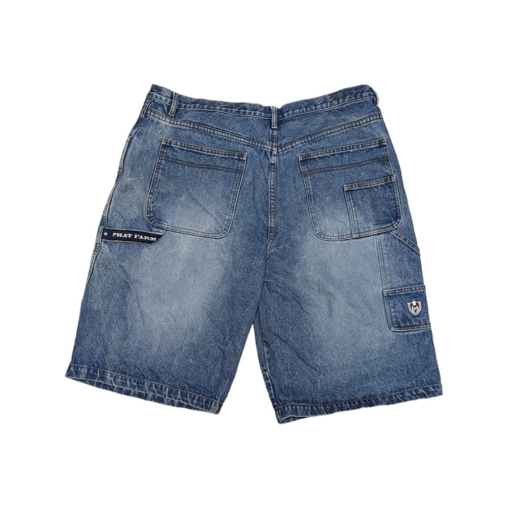Vintage Y2K Phat Farm Carpenter Shorts Denim Cargo Jorts Wide Leg Utility Blue